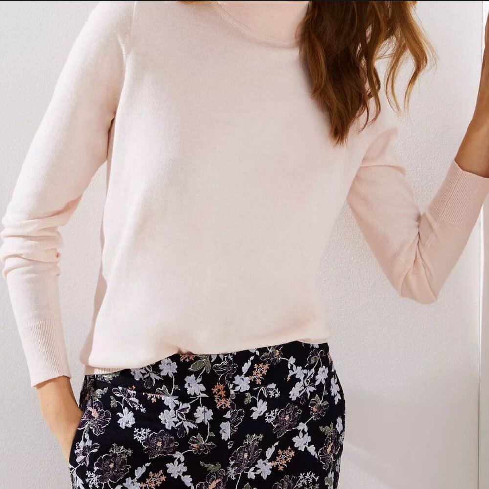 Loft Cutout Button Back Turtleneck Sweater, Rosebud Pink